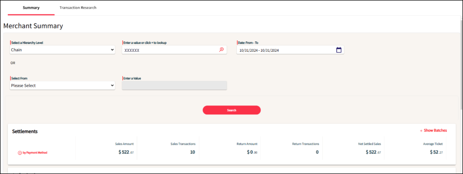 The Merchant Summary page of iQ. It is in the Summary tab.