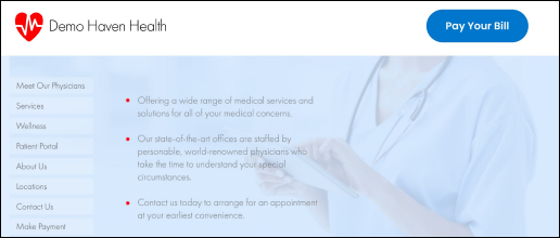 An example practice webpage that has a Pay Your Bill button. 