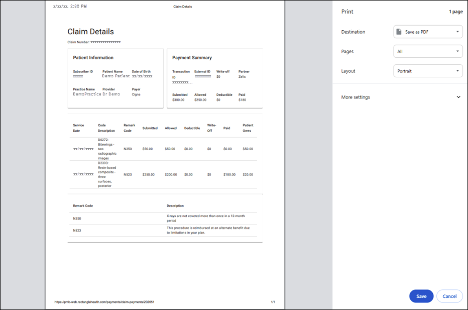 A print preview modal of an EOP with an option to save it as a PDF.