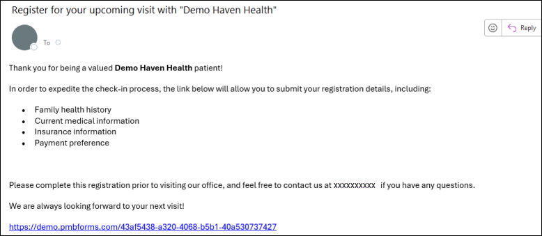 An example email of an invitation to register.