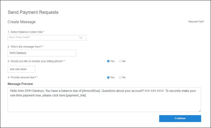 The Send Payment Requests screen.