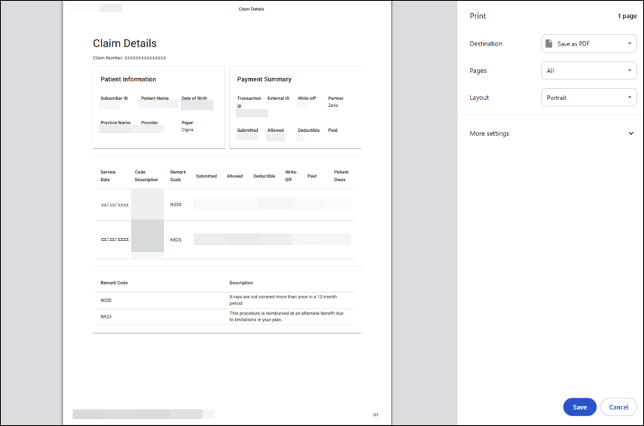 A print preview modal of an EOP with an option to save it as a PDF.