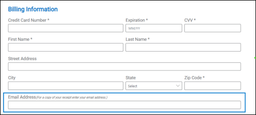 The Billing Information section for patients. A box surrounds the Email Address field.