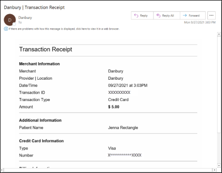 An example email of a transaction receipt.