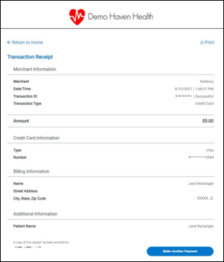The Transaction Receipt screen.