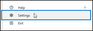 A cursor hovers over the Settings option and a box surrounds it.