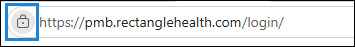 The website URL for Practice Management Bridge. A box surrounds the lock icon to the left of the URL.
