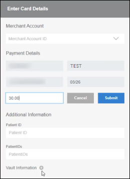 The Enter Card Details pop-up. The Payment Details are filled in.
